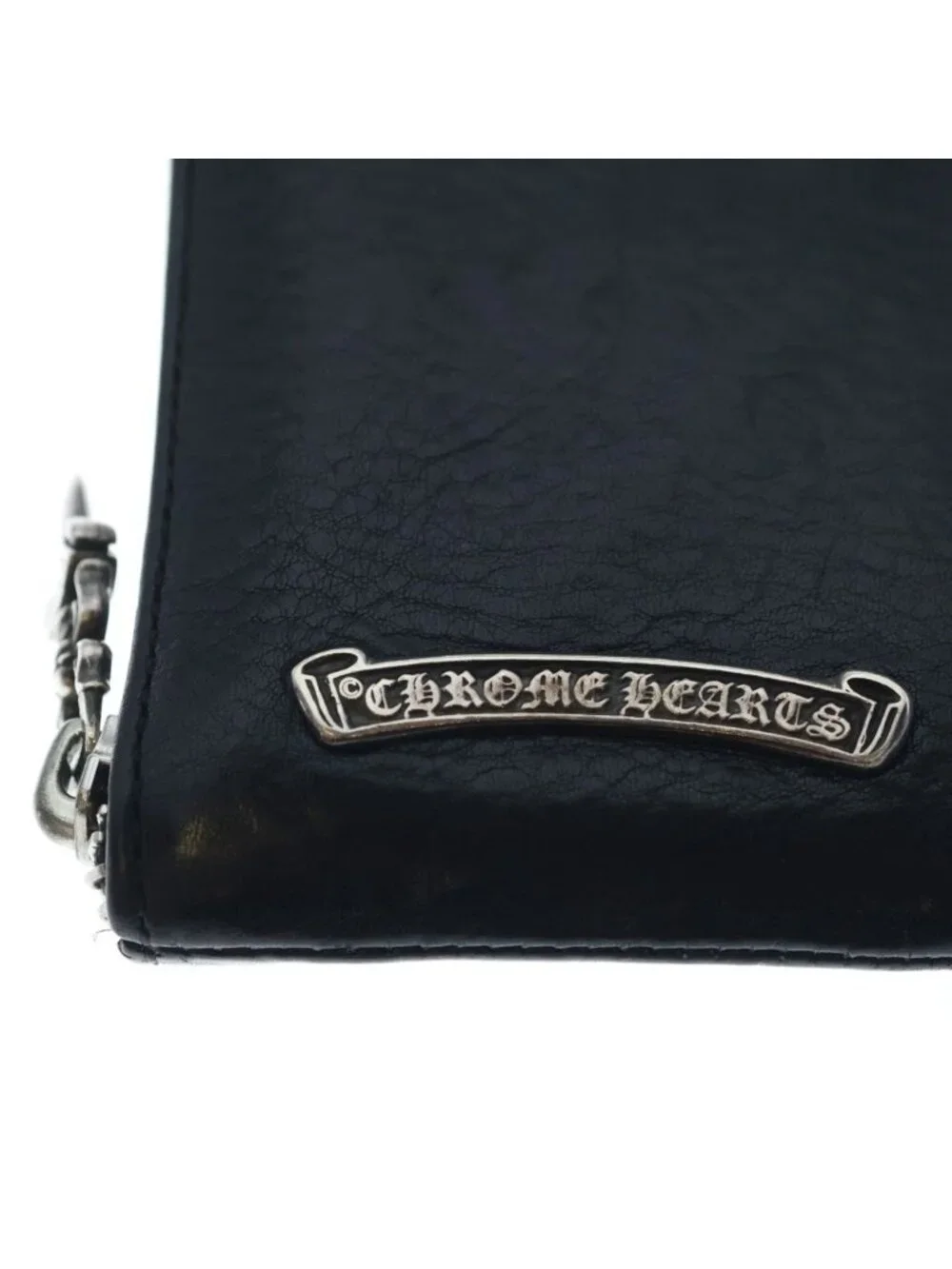Chrome Hearts Tiny Zip Cross Patch Dagger Zip Leather Coin Purse Compact Wallet